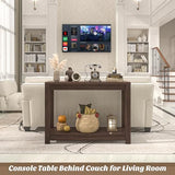 Besiost Small Farmhouse Wood Entryway Table Narrow Console Table with Storage Behind Couch Sofa Table with Shelves Entry Way Tables with Open Storage, Easy Assembly, 32" Black Walnut Besiost