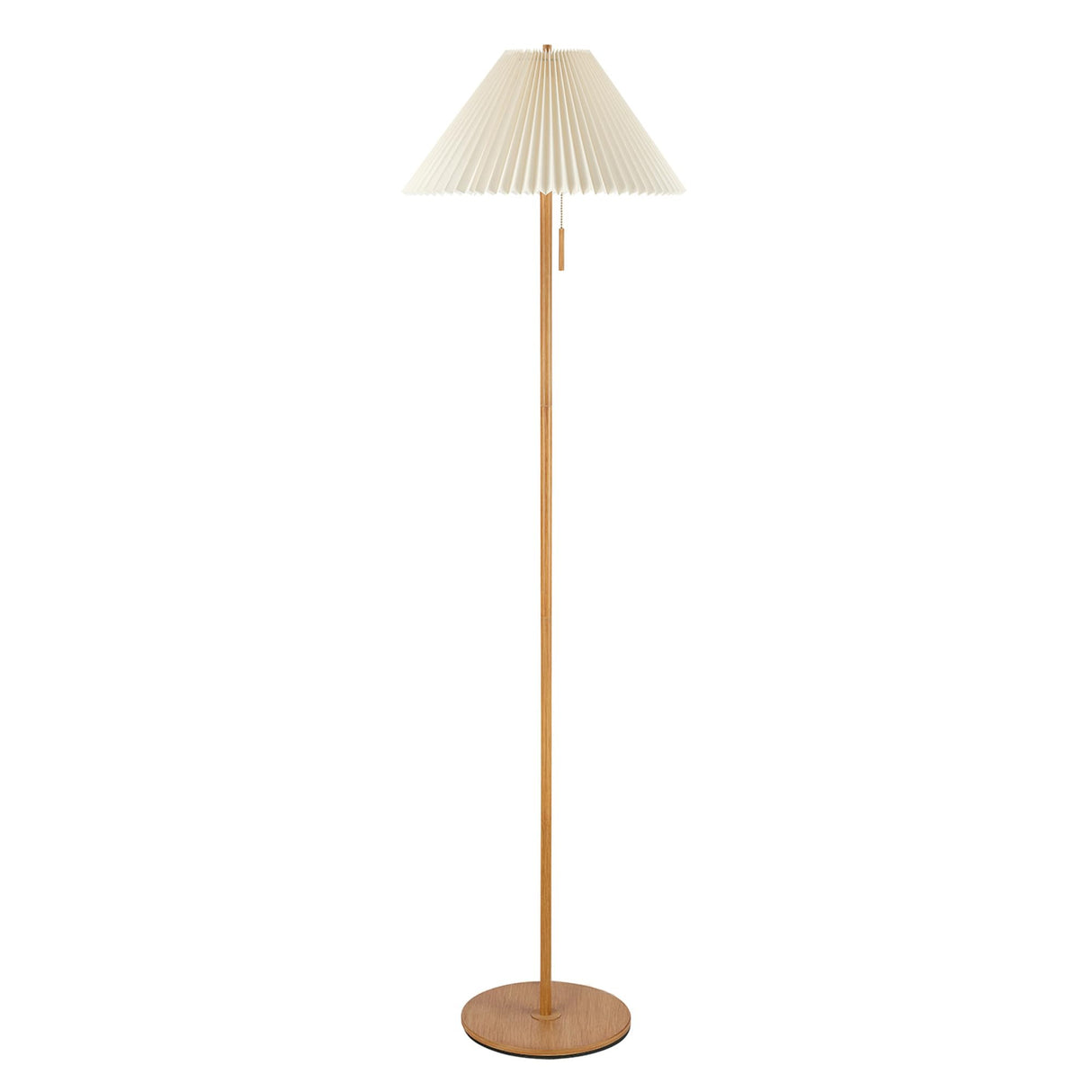 Globe Electric 61000053 62" Floor Lamp, Wood Toned, Pleated Fabric Shade, Flat Base, Pull Chain Switch on Socket, Reading Lamp, Home Office Accessories, Living Room Décor Globe Electric