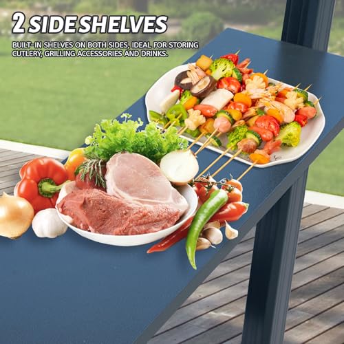 Domi Hardtop Grill Gazebo 8x5FT, Outdoor BBQ Gazebo with Galvanized Steel Double Roof, Permanent Sun Shade Grill Canopy Shelter with 2 Side Shelves and Ceiling Hook for Patio Yard Garden (Grey) domi outdoor living