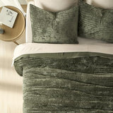 EVERGRACE Velvet Quilt Set King Size, Luxurious Soft Striped Channel Bedding Set, Lightweight Velvet Comforter for All Season, Oversized Bedspread Coverlet with 2 Matching Shams, Olive Green EVERGRACE