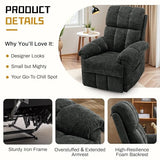Korser Recliner Chair, Living Room Recliner Chairs for Adults, Small Recliners for Small Spaces, Upholstered Manual Recliner with Side Pockets, Modern Nursery Chair for Living Room, Chenille, Black