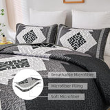 Dintszyayue Boho Quilt Set King Size 3 Pieces Black Grey Aztec Texture Bedspread Coverlet Set Bohemian Quilt Bedding Set Microfiber Lightweight Bed Cover for All Seasons 90"×103" Dintszyayue