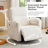 RUTOX Oversized Power Recliner Chair Swivel Glider with Adjustable Headrest, 26" Extra Wide Glider Nursery Chair with Overstuffed Armrest, USB Ports, Chenille Fabric, Cream