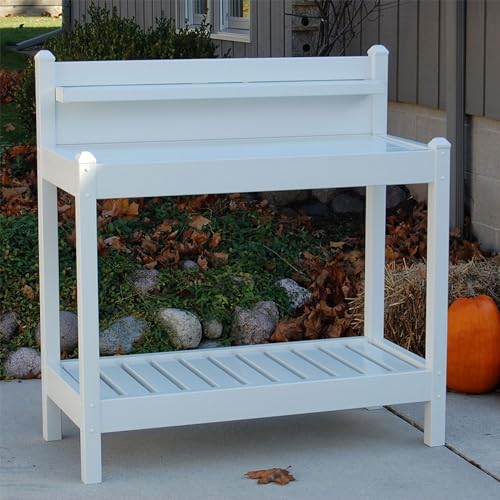DuraTrel Greenfield PVC Vinyl Indoor Outdoor Table Potting Bench Station with Shelf for Plant Accessories & Gardening Supplies Storage, White DuraTrel