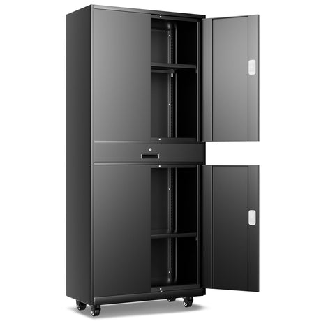 CAAP DRIVEN Rolling Metal Storage Cabinet, 73" Garage Cabinet with One Drawer & Adjustable Shelving, Heavy-Duty, Lockable Cabinet for Garages, Offices, Homes CAAP-TOLS-GSC73-BK CAAP DRIVEN