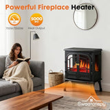 Sweetcrispy Freestanding Electric Fireplace Heater, 26”Two Door Fireplace with 3D Flame Effect, Overheating Safe Design, Energy Saving Space Heater with 12H Timer&Remote for Living Room, Bedroom,Black Sweetcrispy