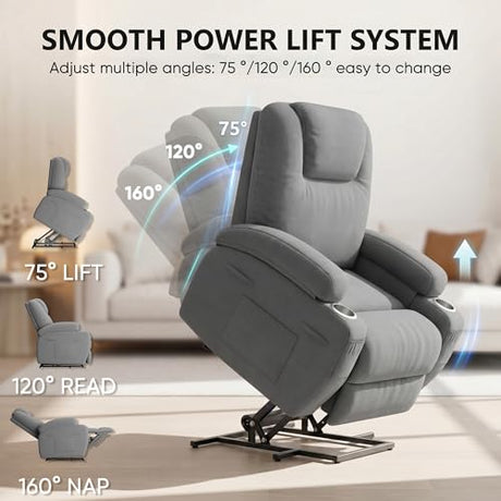 Flamaker Power Lift Chair Massage Recliner Chairs for Elderly - Ergonomic Design with Cup Holders & Side Pockets, Remote Control (Gray) Flamaker