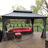 PURPLE LEAF 10' X 14' Permanent Hardtop Gazebo Aluminum Gazebo with Galvanized Steel Double Roof for Patio Lawn and Garden, Curtains and Netting Included, Grey PURPLE LEAF