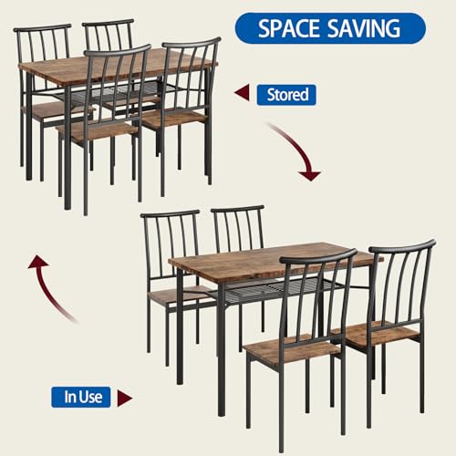SLEKVERSA Rustic Wooden Dining Table Set for 4, 4-Piece Farmhouse Kitchen Table with 1.18" Thickened Tabletop, Chairs & Adjustable Legs, Space-Saving Dining Furniture for Apartment & Small Spaces, Ret SLEKVERSA