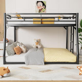 PVWIIK Metal Full XL Over Queen Bunk Bed w/Ladder and Safety Guardrail for Kids Teens Adults,Heavy-Duty Sturdy Bunk Bed,No Box Spring Needed,Black PVWIIK