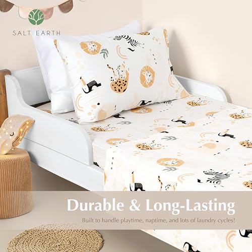100% Cotton 210TC Salt Earth Kids Bedsheet,Twin Sheets Set for Toddler bed, 3 Piece Bedding Set Including Flat Sheet, Fitted Sheet, and Pillowcase, Themed Sheets for a Playful Kids Bed (Jungle Safari) Salt Earth