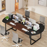 6ft Oval Conference Table Curved Meeting Tables for Office Brown Contemporary Metal Wood Walnut Finish WoodArtSupply