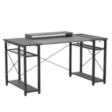 armocity Computer Desk with LED Lights, 55 Inch Desk with Power Outlet and USB, Reversible Large Desk with Moveable Monitor Stand, 55.2'' Gaming PC Table for Home Office, Workstation, Grey and Black armocity