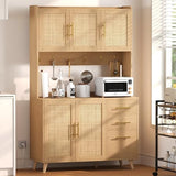 Rovaurx 70.9" Kitchen Pantry Cabinet with Microwave Shelf, Rattan Freestanding Storage Cabinet with Charging Station, Sideboard Buffet Cabinet with Drawers and Doors, Natural KBG002ME Rovaurx