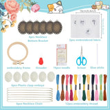 INFUNLY 6 Set Retro Embroidery Pendant Kit for Beginner Cat Plant DIY Embroidery Stitching Necklace Mini Embroidery Stitch Kit Sewing Jewelry Kits with Hoop Instructions for Adults Art Gifts Hanging