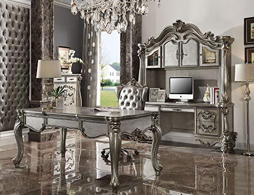 Acme Versailles Wooden Executive Writing Desk with 3 Drawers in Platinum Silver - WoodArtSupply