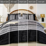 Dintszyayue Black Comforter Set Queen Size, 8 Pieces Boho Striped Bed in a Bag Soft Microfiber Bedding Set for All Season Dintszyayue