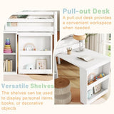 Low Loft Bed with Storage & Rolling Out Desk, Kids Twin Size Loft Beds with Bookcase & Drawers, Rubber Wood Junior Lofts Bed with Dresser/Shelves/Ladder/Guardrails for Boys Girls Teens, White Duxelifin
