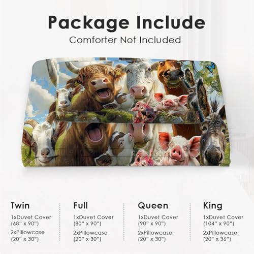 Funny Animals Bedding Set 3 Pieces Soft Lightweight Microfiber Farmhouse Cow Donkey Pig Bedspread Coverlet Set Fun Horse Duvet Cover Twin Full Queen King for Comforter Bed Set for Girls Boys Women Men exroozy