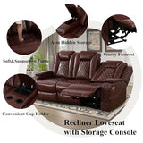 Ocstta Breathing Leather Power Recliner Sofa Set, Reclining Couch Set with LED Light/Cup Holders/Storage, 3 Piece Living Room Set 3 Seat Sofa Loveseat and Chair for Home Theater (Auburn)