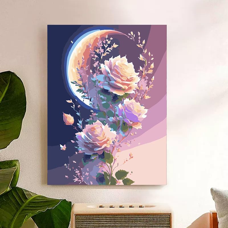 ZRIZQ Paint by Numbers for Adults Beginners,Moon Flower Adult Paint by Number Kits on Canvas,Paint by Numbers for Home Wall Art Decor 16x20 Inch（Without Frame） ZRIZQ