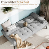 Shintenchi Futon Sofa Bed, Velvet Foldable Couch Reclining Sleeper w/Removable Armrests, Upholstered Loveseat w/Folding Cup Holders for Home, Office, Light Gray Shintenchi