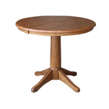 IC International Concepts 36" Round Top Pedestal 12" Leaf-30.1" H Dining Table, Distressed Oak IC International Concepts
