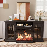 Flamaker Fireplace TV Stand for TVs up to 65'', 3-Sided Glass Media Entertainment Center Console with Storage, Adjustable Flame LED Color for Living Room (Black) Flamaker