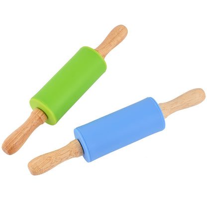 Honglida Mini Silicone Rolling Pin for Kids, Non-stick Surface Wood Handle, 9 Inches 2 Pack