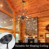 SHENGQINGTOP 9-Light Sputnik Chandeliers 26" Black Farmhouse Wood Pendant Lighting Industrial Globe Ceiling Hanging Light Fixture for Kitchen Dinging Room Living Room Bedroom Entryway Foyer SHENGQINGTOP