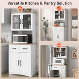 GORZING 67" Kitchen Pantry Cabinet with Glass Doors & Drawers, Adjustable Shelves, Anti-Tip, Space-Saving Microwave Stand for Small Kitchens GORZING