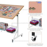 Tektalk Jigsaw Puzzle Table with Angle & Height Adjustment，Puzzle Board with Cover，Puzzle Easel Tilting Table with Legs, Enclosed with 4 Roller Wheels, for Up to 1500 Pieces Tektalk