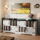Garvee Record Player Stand, 39in Large Farmhouse Wood Vinyl Storage Cabinet Holds Up to 450 Albums with Barn Doors, Mid Century Modern Record Player Table for Living Room Bedroom, White Garvee