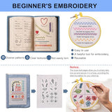 100 PCS Complete Embroidery Stitch Book Kit with Includes Step-by-Step Instructions, Hoops, Threads, Needles & Fabric, All-in-One Portable Starter Set for Adult Beginners & DIY Craft Enthusiasts