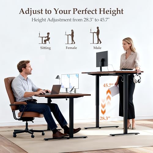 Klicelor 55 Inch L Shaped Standing Desk, Adjustable Height Corner Desk for Home Office Workstation, Sit Stand Desk with Two-Piece Desktop, Rustic Brown Klicelor
