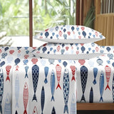 Pamnest King Size Bed Sheet Sets, Summer Blue Fish Soft Microfiber 4 Pcs Bedding Sets for Kids and Adults Bedroom Bed Decor, Cute Sea Red Flat, Fitted Sheet and 2 Pillowcases Pamnest