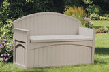Suncast 50 Gallon Patio Bench with Storage - Decorative Resin Outdoor Patio Bench for Deck, Patio, Garden, Backyard - Ideal for Storing Toys, Cushions, Tools - Taupe () Suncast