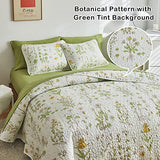 Joyreap 3 Pieces Reversible Quilt Set, Smooth Soft Microfiber Quilt, Yellow Flowers Green Leaves Botanical Design, Bedspread Bed Cover for All Season, 1 Quilt n 2 Pillow Shams (Full/Queen, 90x90) Joyreap