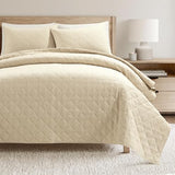 Lush Decor Haniya Solid Waffle Woven Textured Cotton Quilt Set, 3 Piece Set, Full/Queen, Neutral - Soft Waffle Quilt - Neutral Bedding Set - Minimalist, Modern & Farmhouse Bedroom Decor Lush Decor