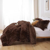 Smoofy Fluffy Queen Comforter Set, Faux Fur Comforter Set Queen Size, Luxury Fuzzy Bedding Set, Soft Shaggy Bed Set for All Season, 3 Pieces - 1 Comforter & 2 Pillowcases, Coffee Smoofy