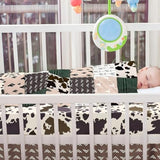 Hahafelt 3 Piece Patchwork Western Crib Bedding Set for Boys Girls Cow Cactus Print Baby Bedding Barnyard Western Nursery Decor Soft Baby Bed Set Includes Quilt Fitted Crib Sheet Bed Skirt(Cowboys) Hahafelt