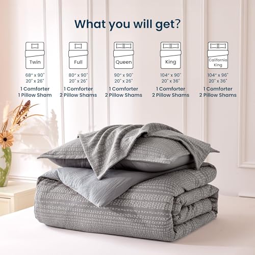 SLEEP ZONE Striped Duvet Cover Set Queen Size, 3 Pieces Boho Bedding Set for All Season 1 Durable and Soft Jacquard Duvet Cover with 2 Pillow Shams, 90"x90", Grey Striped SLEEP ZONE