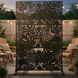 Metal Privacy Screen Outdoor – 72in Decorative Laser Cut Steel Garden Divider Panel with Tropical Leaf Design, Weatherproof Freestanding Modern Privacy Fence for Patio, Deck, Backyard & Balcony TALLYVER