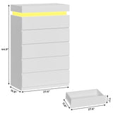BTHFST Tall White Dresser for Bedroom with LED Lights, LED Modern 5 Drawers Chest of Drawers for Closet, Wood Tall 5 Drawer Dresser for Living Room Hallway Entryway BTHFST