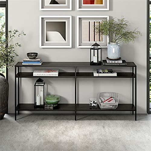 Henn&Hart 64" Wide Rectangular Console Table with Metal Shelves in Blackened Bronze, Entryway Table, Accent Table for Living Room, Hallway Henn&Hart