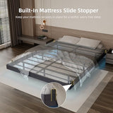 Muluflower Floating Bed Frame Queen Size with LED Lights and Charging Station, Grey Linen Metal Platform Bed Frame, Easy Assembly, No Box Spring Needed (Queen) Muluflower