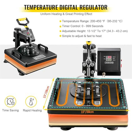 8 in 1 Heat Press 15"x15" Sublimation Machine + 53" Vinyl Cutter/Plotter Cutting CooFel