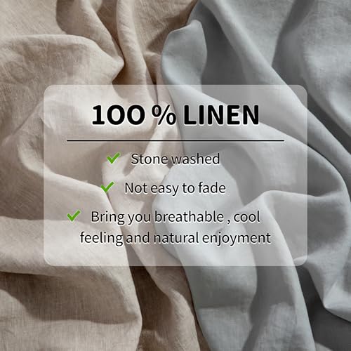 LBRO2M 100% Linen Sheet Set King Size,Bed Sheets 4 Piece Sets, Solid Color Natural Flax Bed Sheets Soft Breathable Bedding,16" Deep Pocket,All Season (King, Linen) LBRO2M