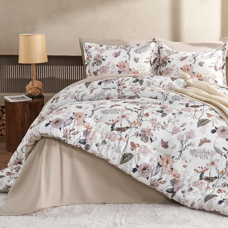 7 Piece Queen Comforter Set, Dusty Pink Butterfly Floral Comforter Set with Flowers Leaves Pattern, Soft Microfiber Complete Bedding Set for All Season(Dusty Pink, Queen) LLDSYW
