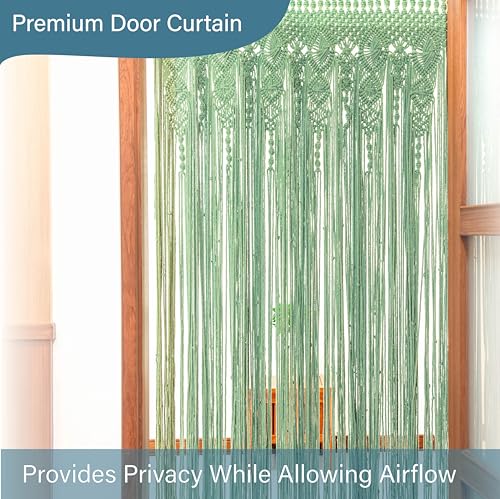 Macrakido - Premium 4mm Thick Macrame Door Curtain - Handcrafted Light Sage Green Boho Room Divider - Extra Dense Privacy Screen - Doorway Hanging Decor 40" x 80" Macrakido